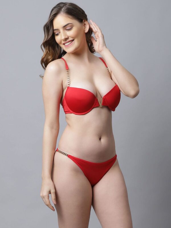 Beautiful Chain Strap Plunge Bra Panty Lingerie Set - Image 4