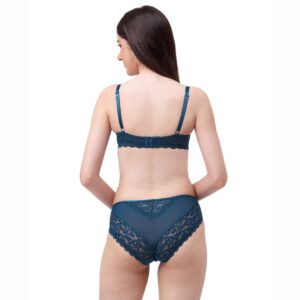 Semi/ Medium Coverage Wired Demi Cup Lace Bra with Brief- SET