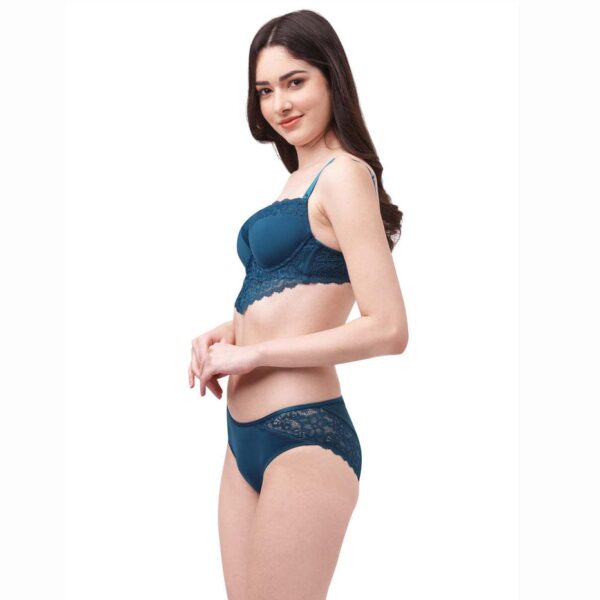 Semi/ Medium Coverage Wired Demi Cup Lace Bra with Brief- SET - Image 3