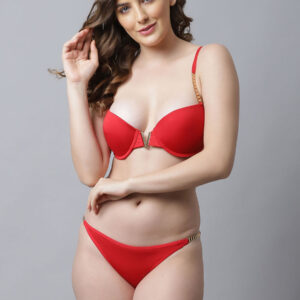 Beautiful Chain Strap Plunge Bra Panty Lingerie Set